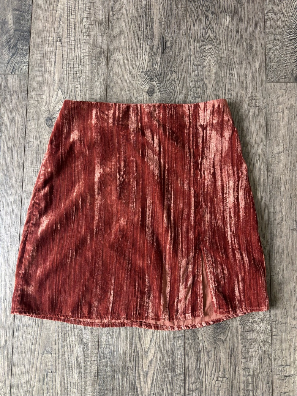 Sophie Rue Crushed Velvet Mini Skirt in Rust Red